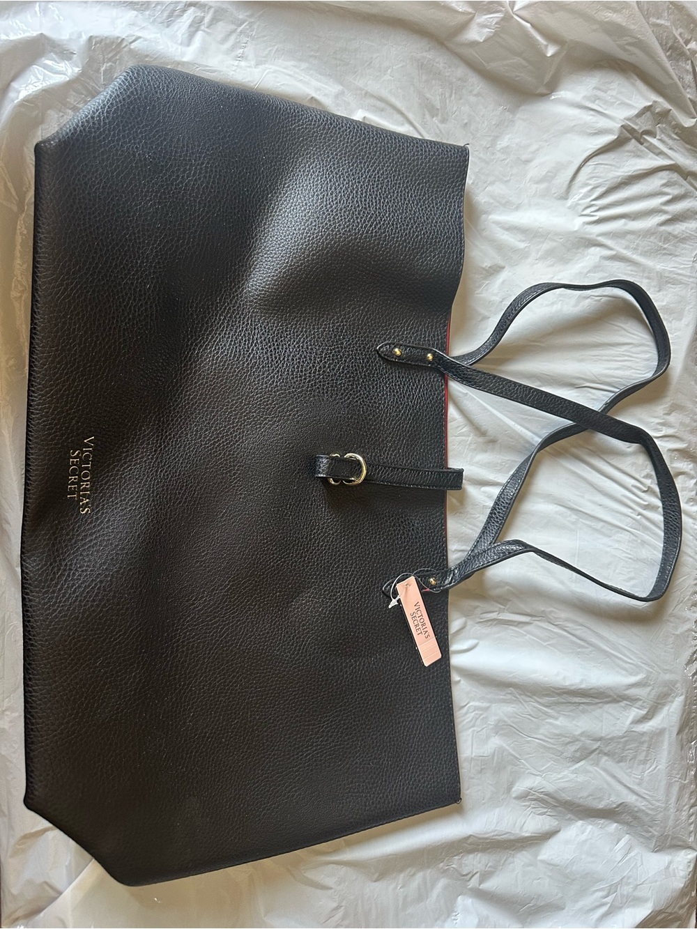 Victoria's Secret Black Pebbled Tote with Gold Accents